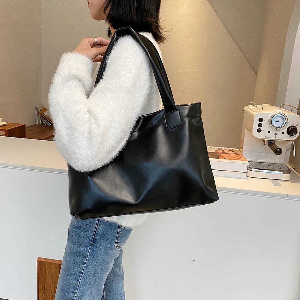 Solid Women Large Capacity Underarm Shoulder Handbags Totes Casual PU Leather