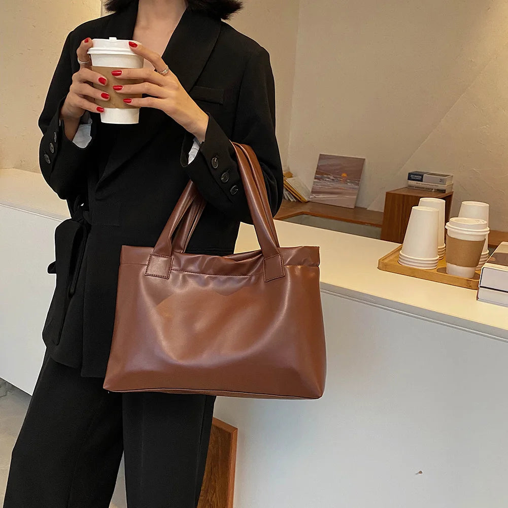 Solid Women Large Capacity Underarm Shoulder Handbags Totes Casual PU Leather