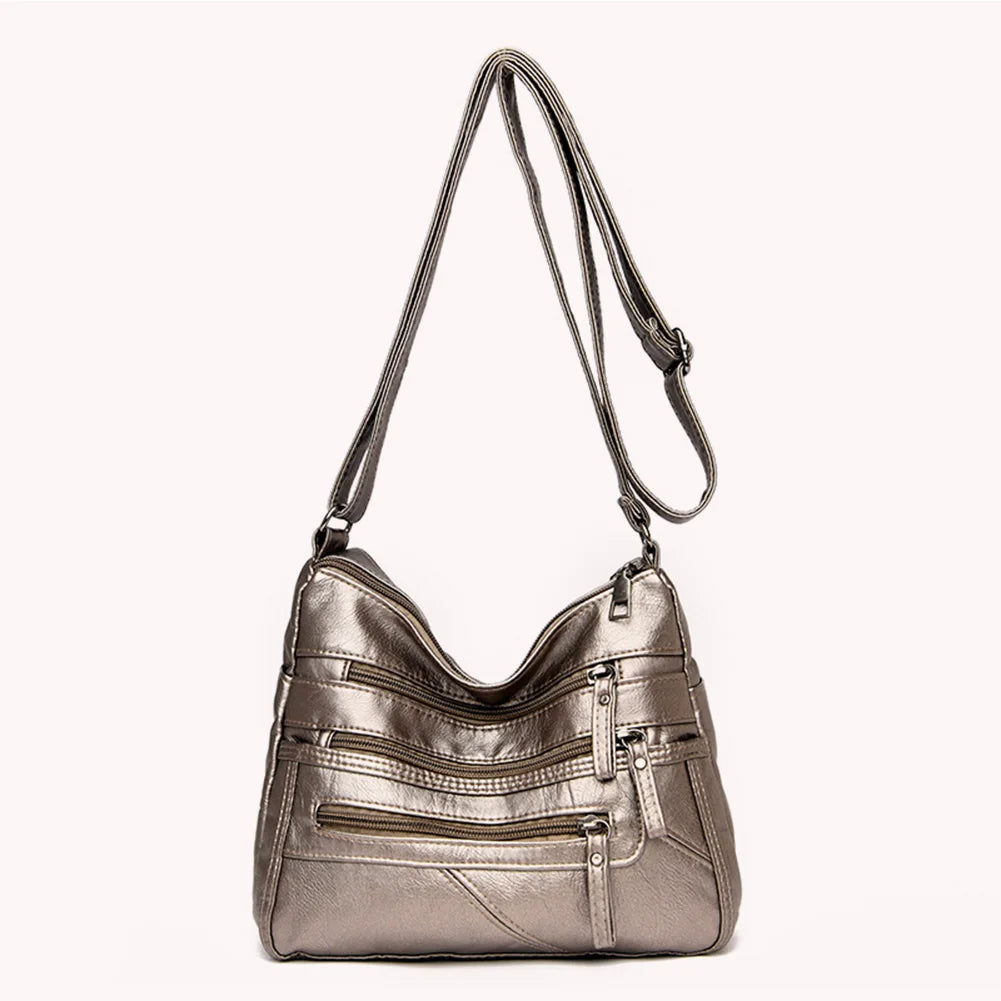Casual Women PU Crossbody Bag with Multi-zipper Mother Top-handle Handbags