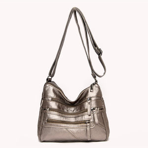 Casual Women PU Crossbody Bag with Multi-zipper Mother Top-handle Handbags