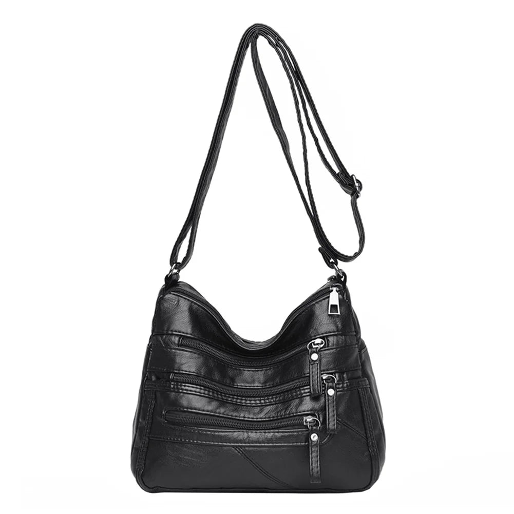 Casual Women PU Crossbody Bag Large Capacity Multi-zipper Handbag