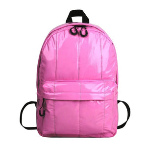 Quilted Fluffy Women Backpack Winter School Bag Lady Nylon Padded Bag