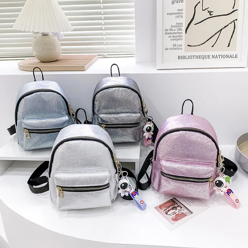 Sparkles Mini PU Leather Backpack for Girls - Pink