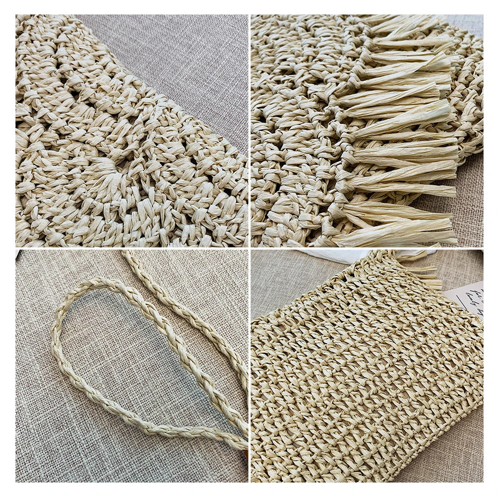 Woven Raffia Straw Shoulder Bag for Women