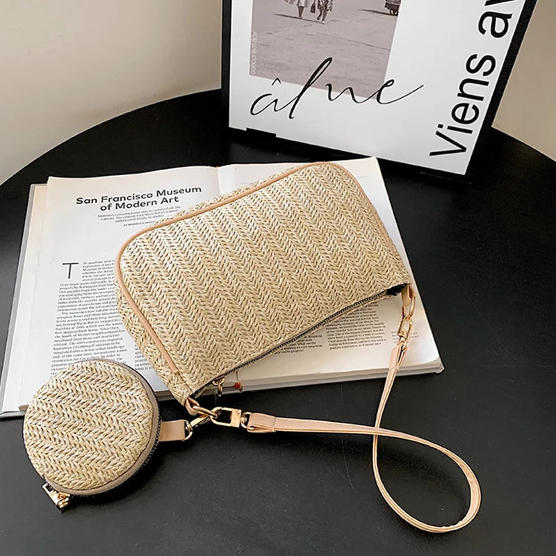 Woven Straw Armpit Shoulder Bags 2 pcs/set