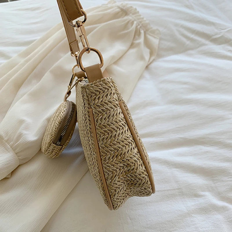 Woven Straw Armpit Shoulder Bags 2 pcs/set