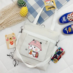 Cartoon Print Canvas Shoulder Schoolbag for Girls
