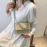 Summer Straw Square Bag Women Handbags Woven Hobo Beach Bag Acrylic Chain PU