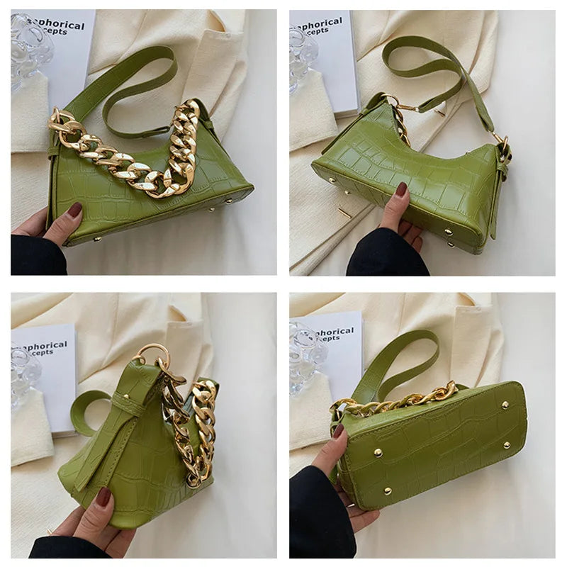 Textured Women Shoulder Bag Chain Decoration Ladies Handbags And Purses