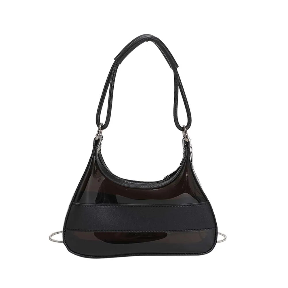 Transparent Tote Bag Women Chain Splicing Clear PVC PU Leather Handbags