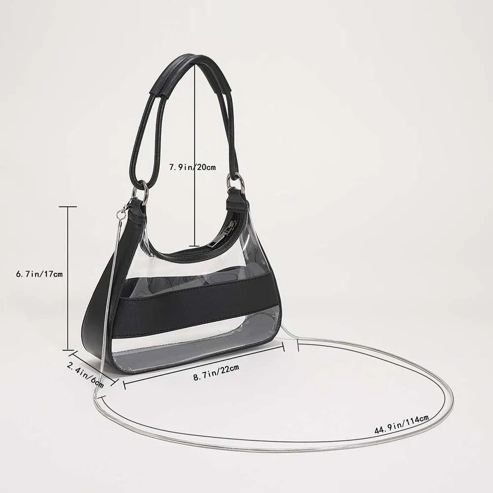 Transparent Tote Bag Women Chain Splicing Clear PVC PU Leather Handbags