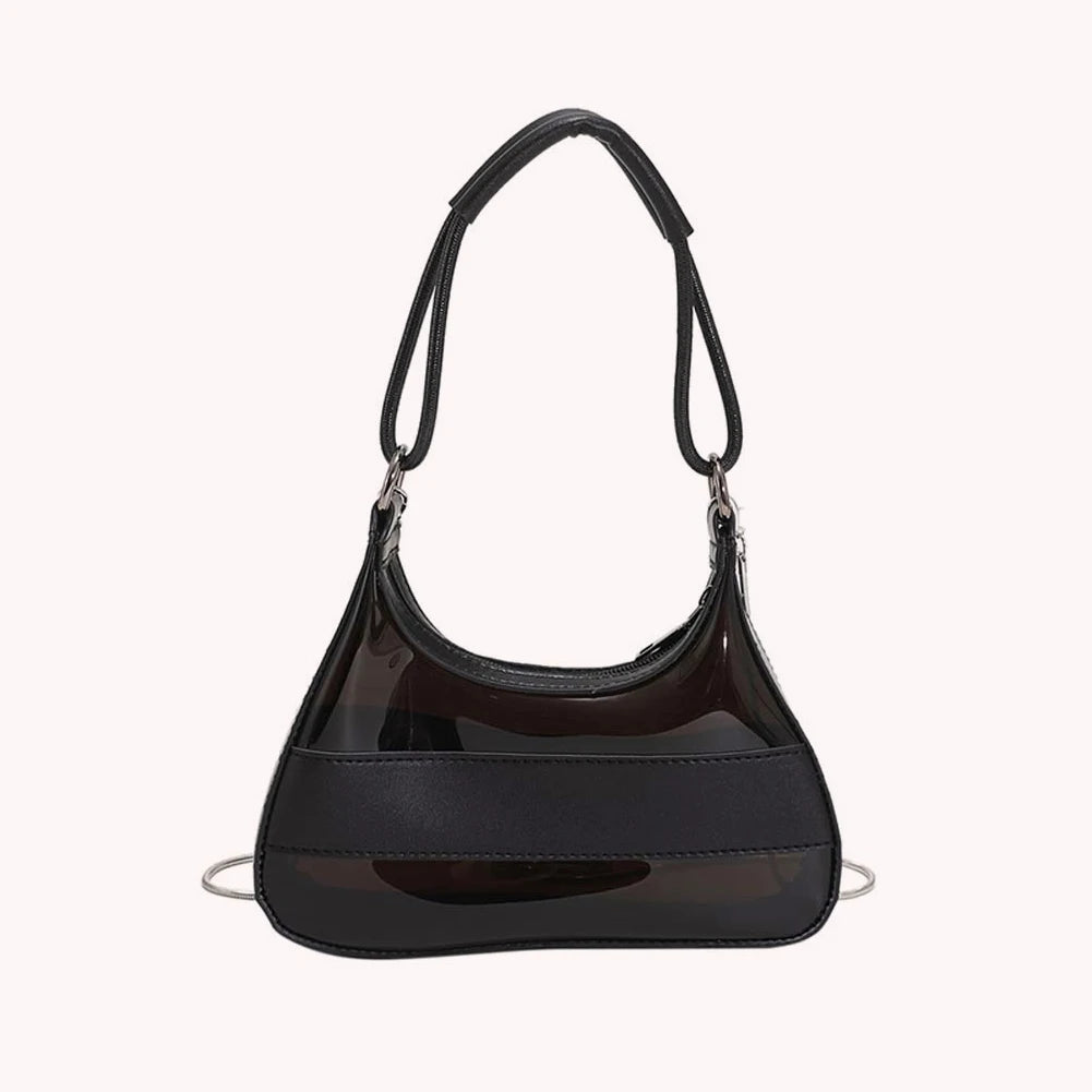 Transparent Tote Bag Women Chain Splicing Clear PVC PU Leather Handbags