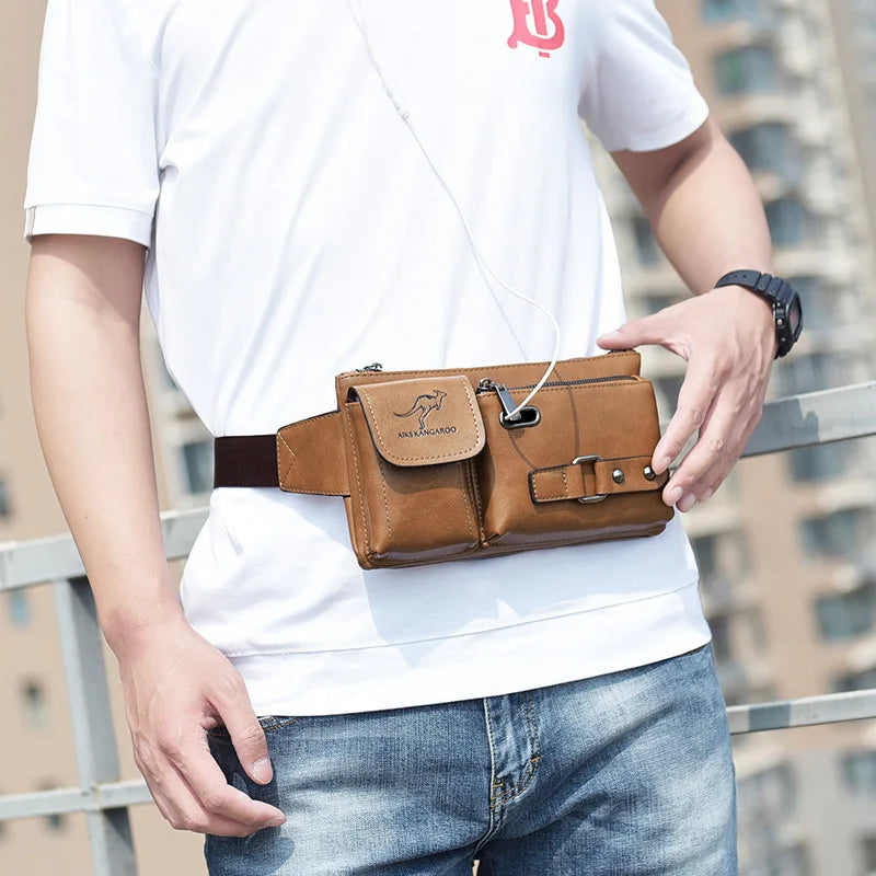 Men's PU Leather Waist Bag Chest Pack Phone Pouch