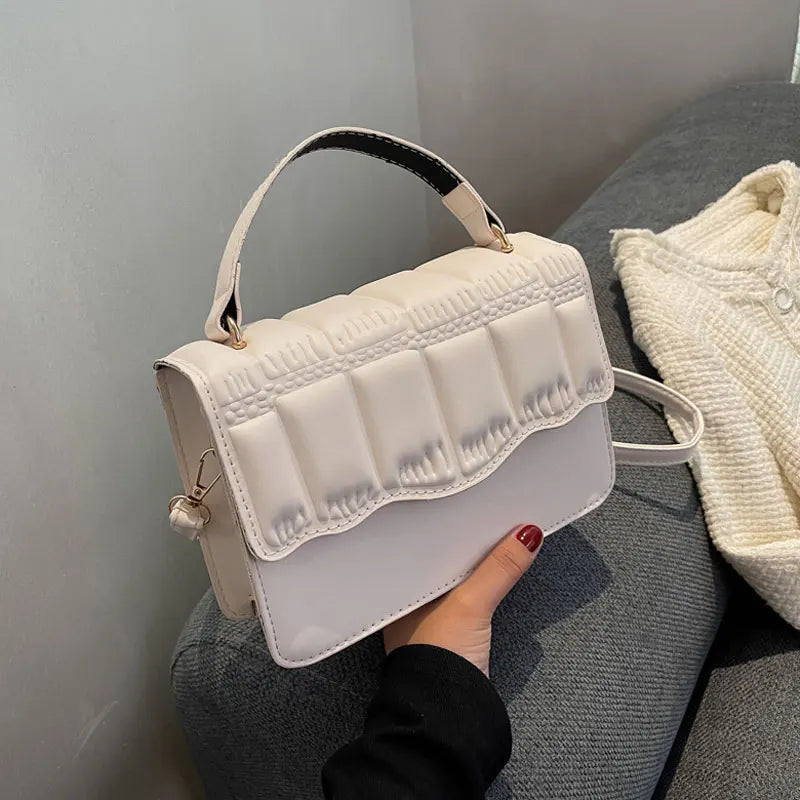 Solid Shoulder Bag for Women Pleated Style Crossbody Chain Purse