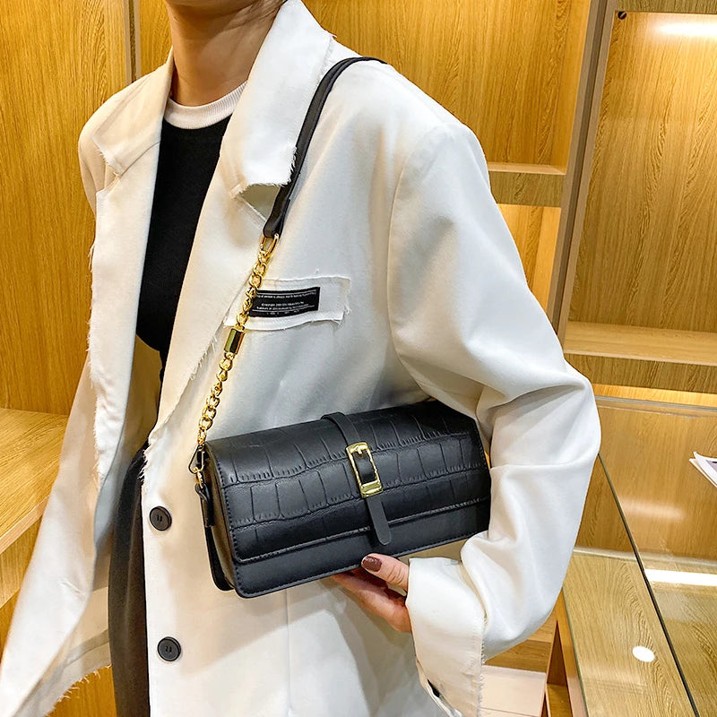 Stone Pattern PU Leather Crossbody Bag Women