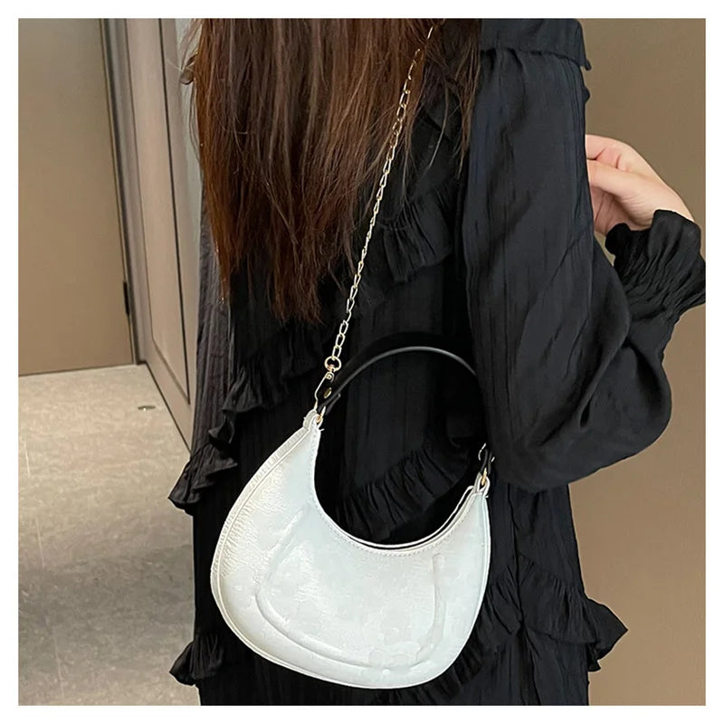 PU Leather Shoulder Bag with Chains Crossbody Flower Design