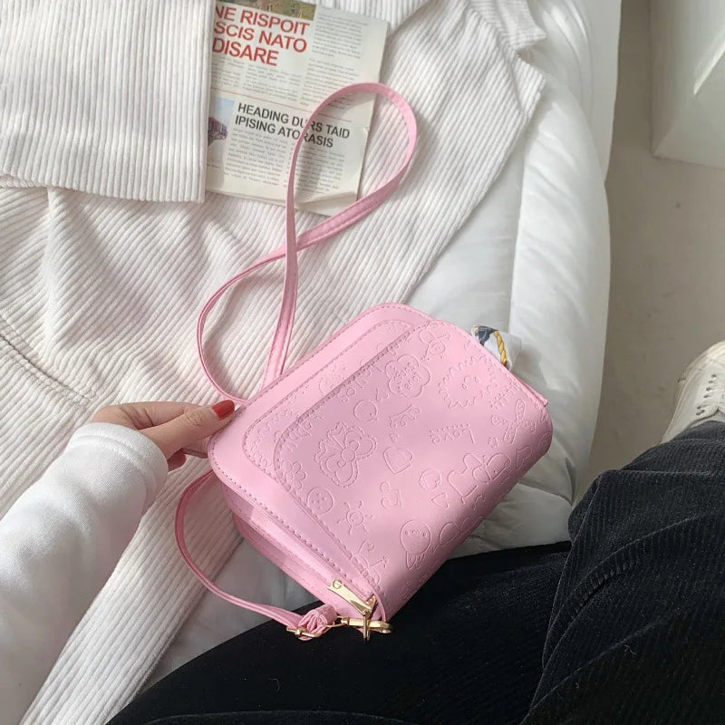 Vintage Woman Shoulder Bag PU Leather Print Pattern Ladies Small Square Bag