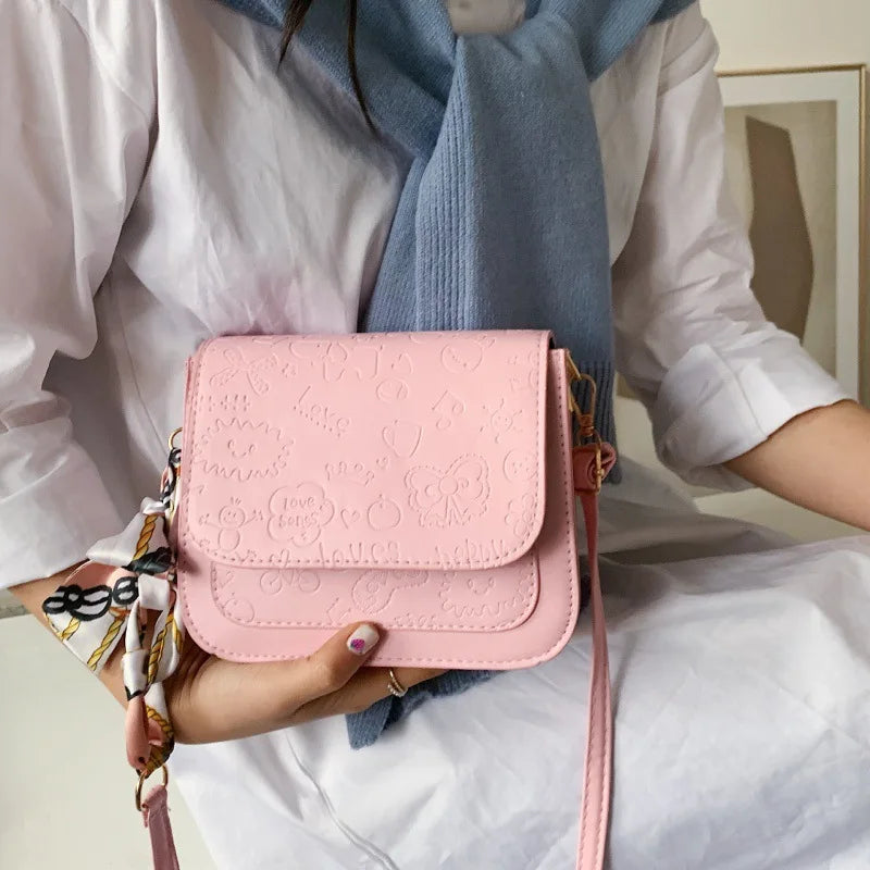 Vintage Woman Shoulder Bag PU Leather Print Pattern Ladies Small Square Bag