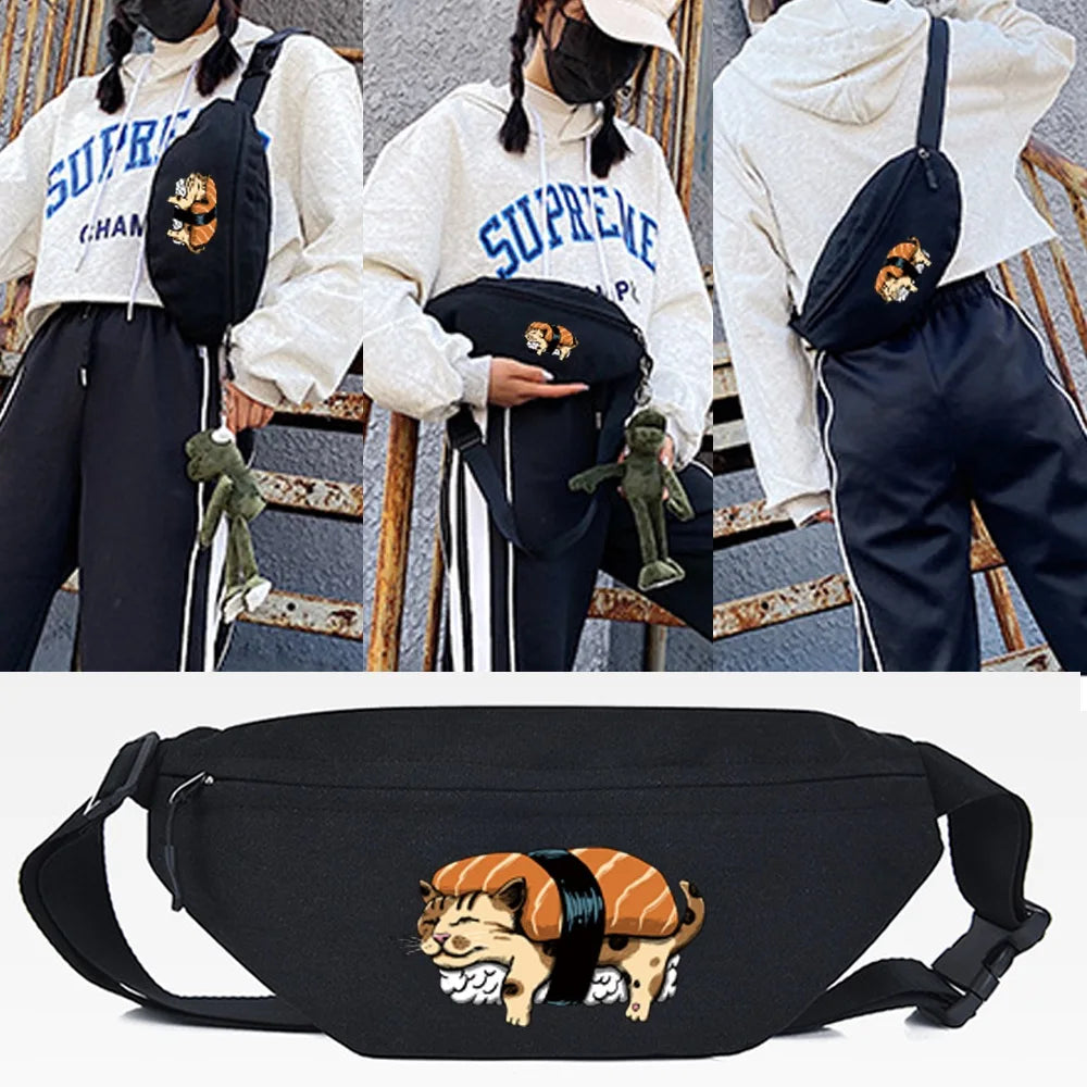 Cat Print Waist Bag Cross Body Sport Chest Bag