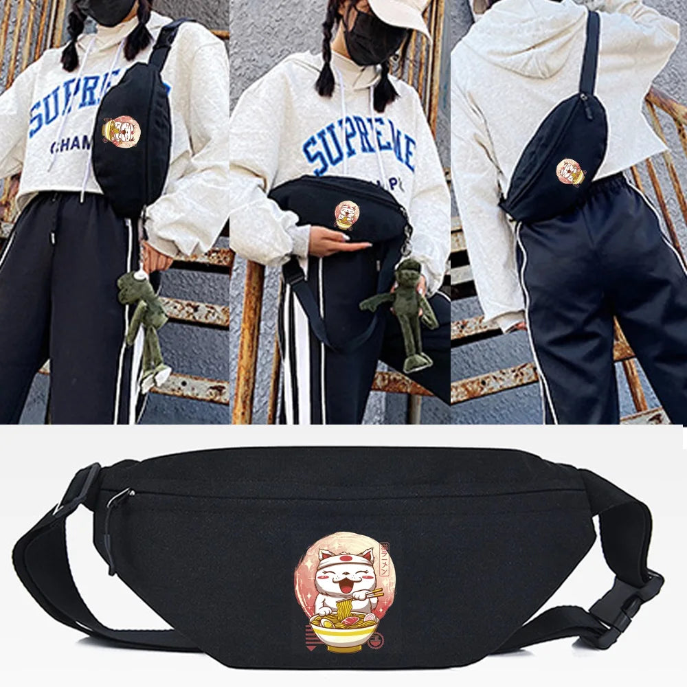 Cat Print Waist Bag Cross Body Sport Chest Bag