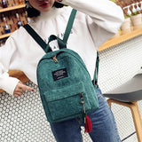 Corduroy Campus Style Mini Backpack Solid Color Double Shoulder Bag