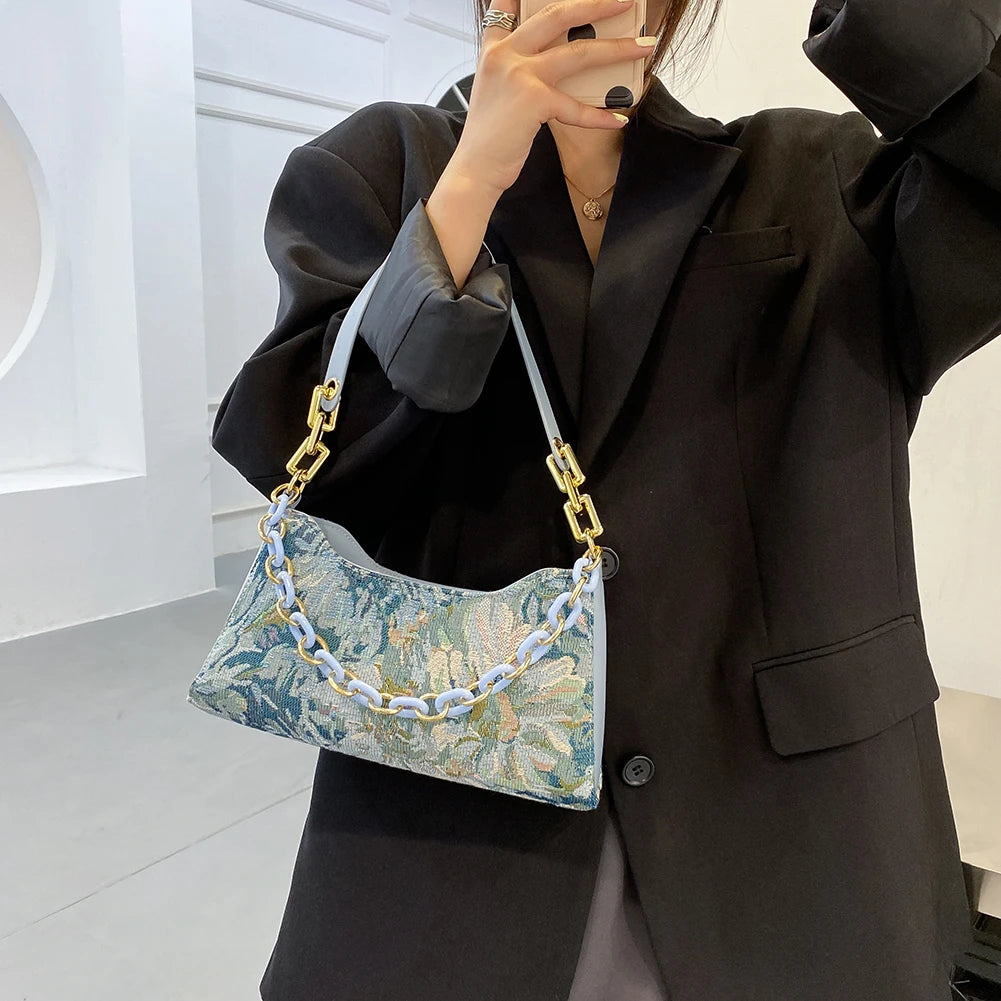 Oil Painting Printed Shoulder Bag for Women