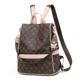 Cartoon Print Leather Backpack for Women