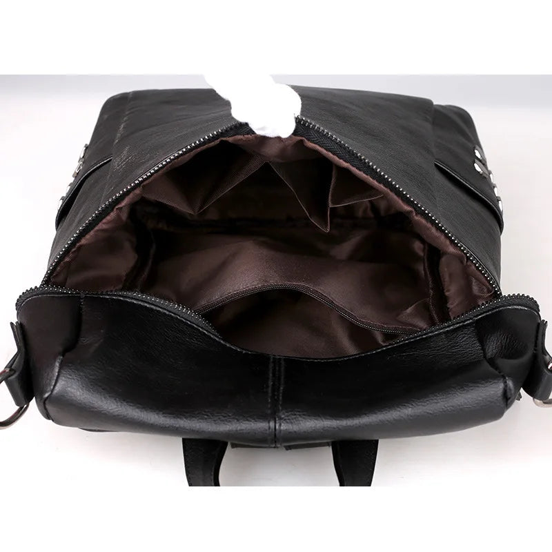 Vintage Leather School Backpack for Girls Large Shoulder Bags