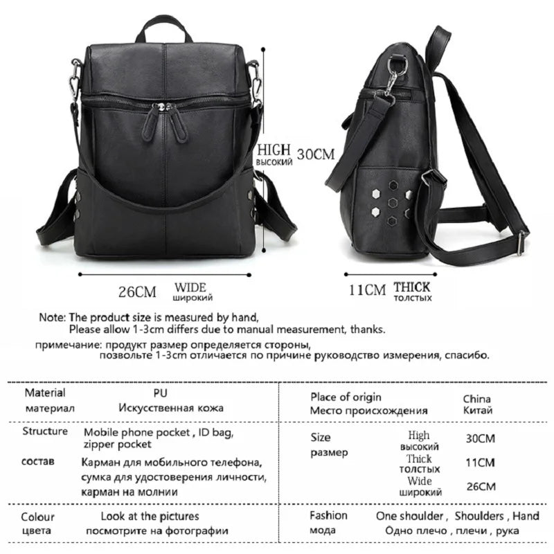 Vintage Leather School Backpack for Girls Large Shoulder Bags