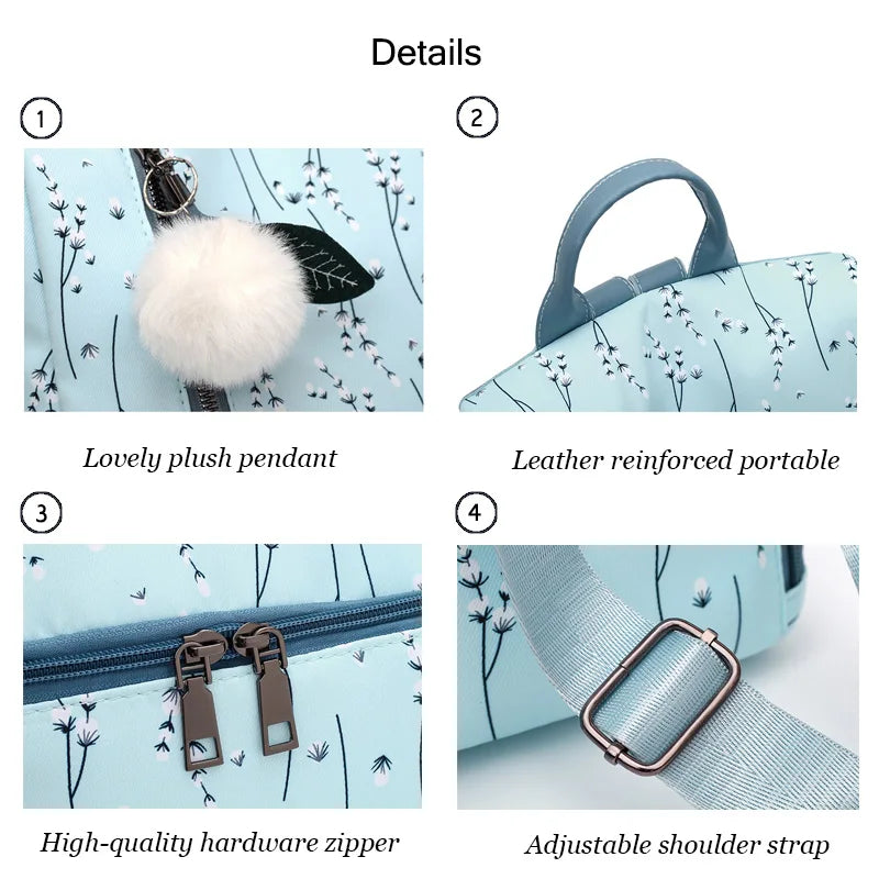 Flower Print Backpack Female College Students School Bags Ladies School Backpack