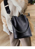 Crocodile Pattern PU Leather Shoulder Bag Bucket Large Capacity Cross-body Bag