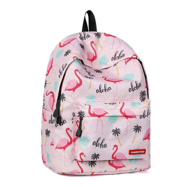 Pink Flamingo School Backpack for Teenage Girls Waterproof Knapsack