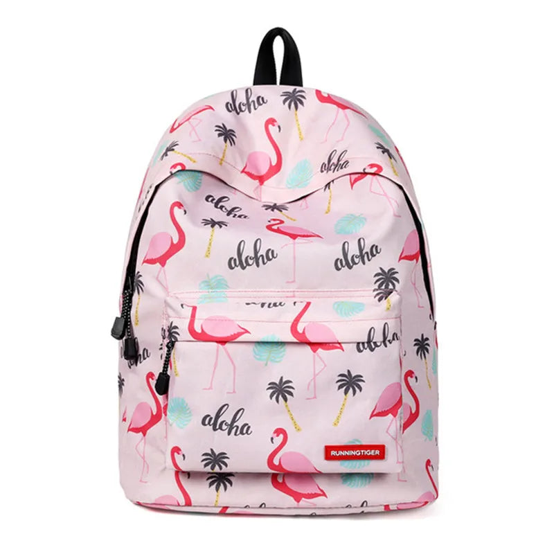 Pink Flamingo School Backpack for Teenage Girls Waterproof Knapsack