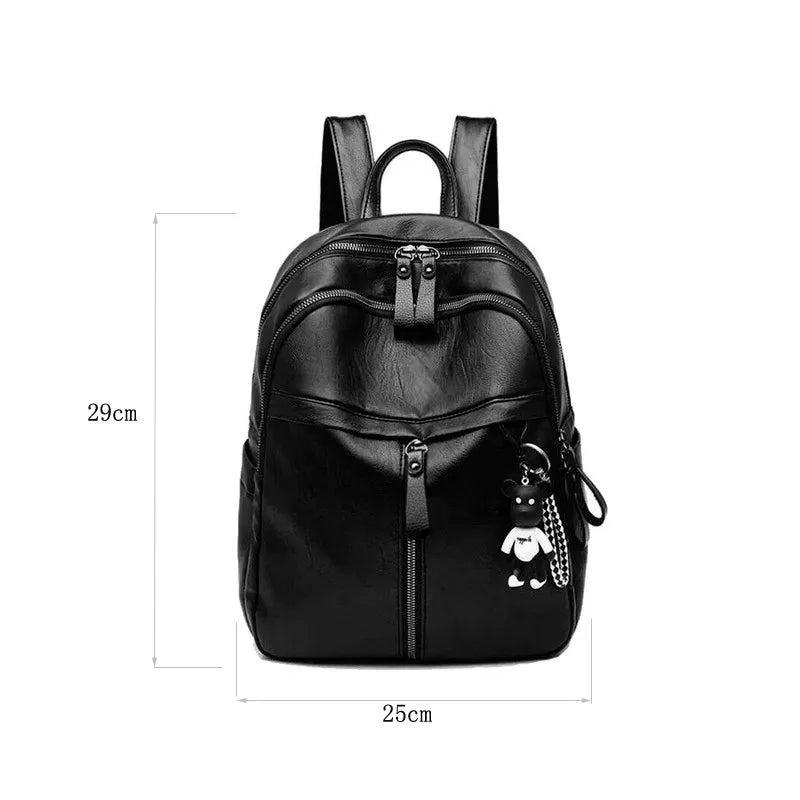 Casual Backpack for Women with Bear Pendant
