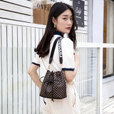 Women Bucket Shoulder Bag Drawstring Crossbody Bag Synthetic Leather Handbag