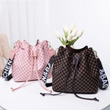 Women Bucket Shoulder Bag Drawstring Crossbody Bag Synthetic Leather Handbag