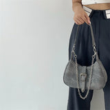 Canvas Hobos Underarm Bag High-quality Female Crescent Purse Handbags