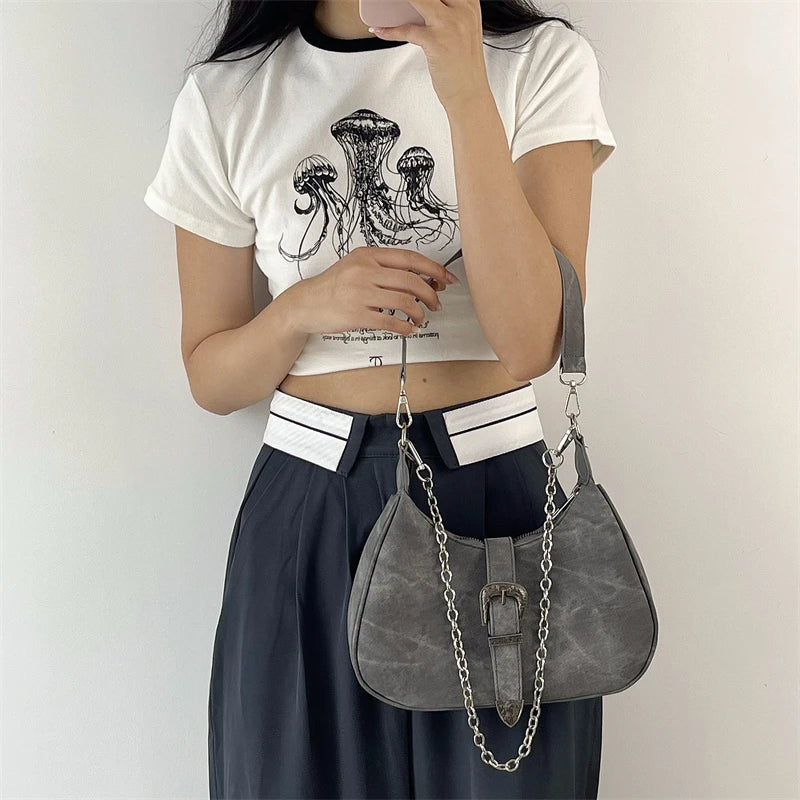 Canvas Hobos Underarm Bag High-quality Female Crescent Purse Handbags