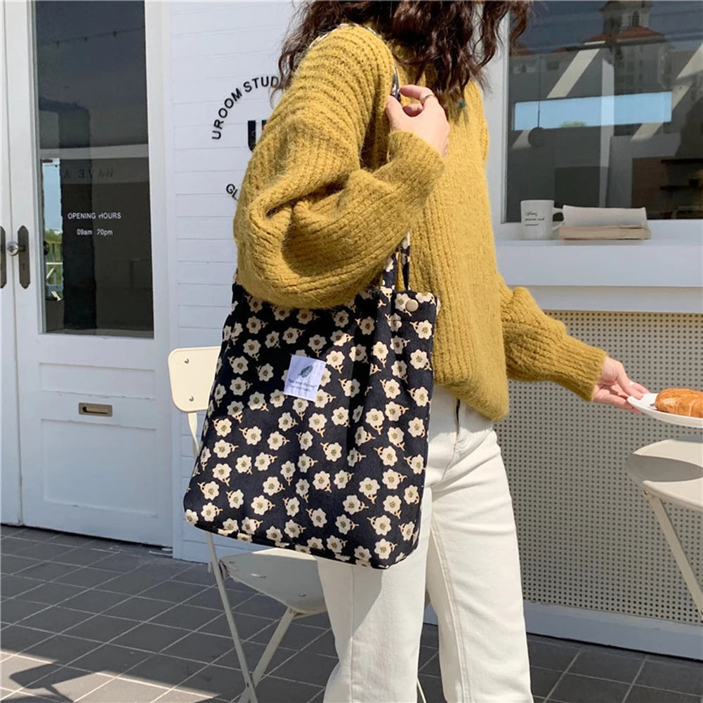 Women Corduroy Shoulder Bag Large Capacity Canvas Bucket Bags