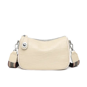 Stone Pattern Leather Crossbody Bag with Wide Strap