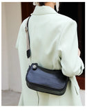 Stone Pattern Leather Crossbody Bag with Wide Strap