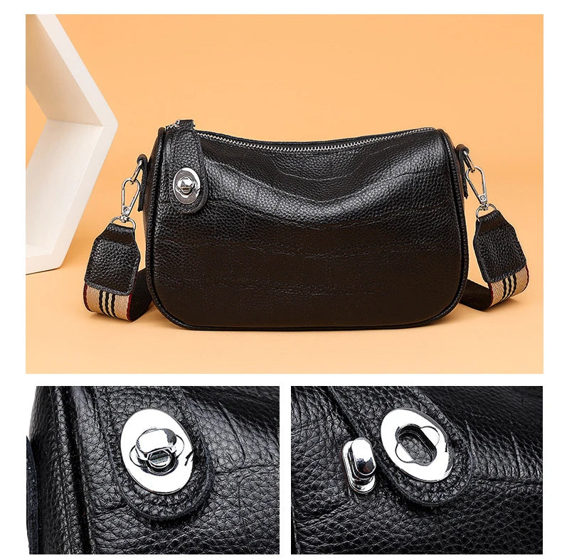 Stone Pattern Leather Crossbody Bag with Wide Strap