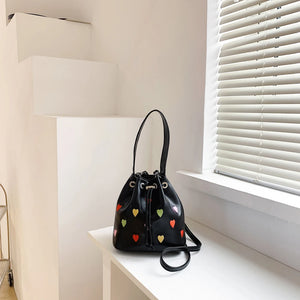 Love Heart Embroidered Crossbody Bag Leather Shoulder Purse Tote Handbag