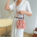 Love Heart Embroidered Crossbody Bag Leather Shoulder Purse Tote Handbag