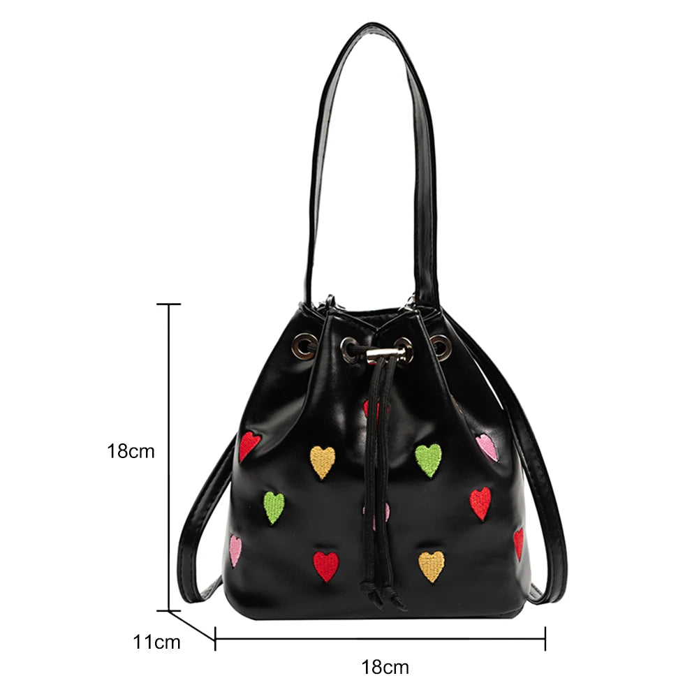 Love Heart Embroidered Crossbody Bag Leather Shoulder Purse Tote Handbag