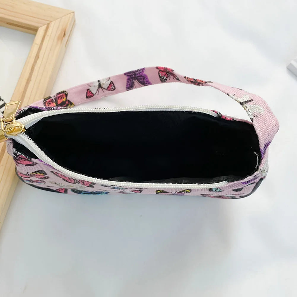 Daisy Butterfly Plaid Canvas Shoulder Bag Vintage Mini Handbag