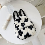 Women Flowers Print Backpack Plush Mini Rucksack