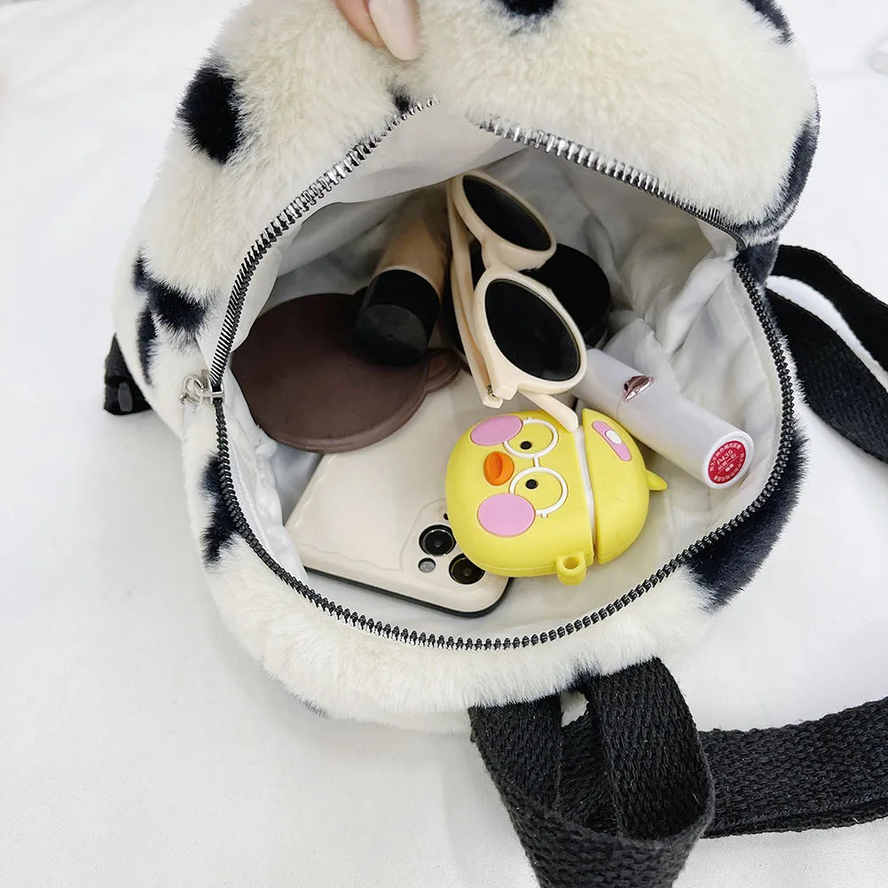 Women Flowers Print Backpack Plush Mini Rucksack