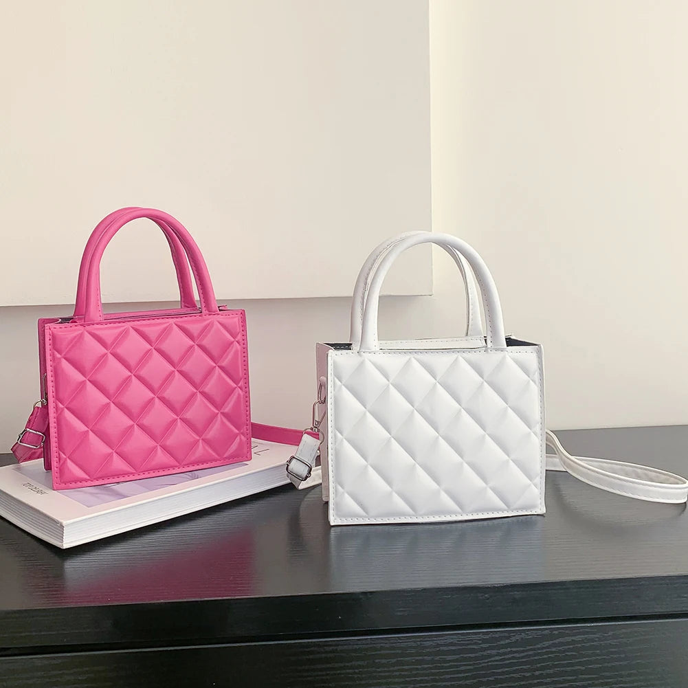 Casual Zipper Rhombic Lattice Female Clutch Solid Small Top-handle