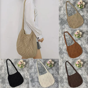 Women Woven Shoulder Bag Large Capacity Crochet Hobo Knitting Handbag